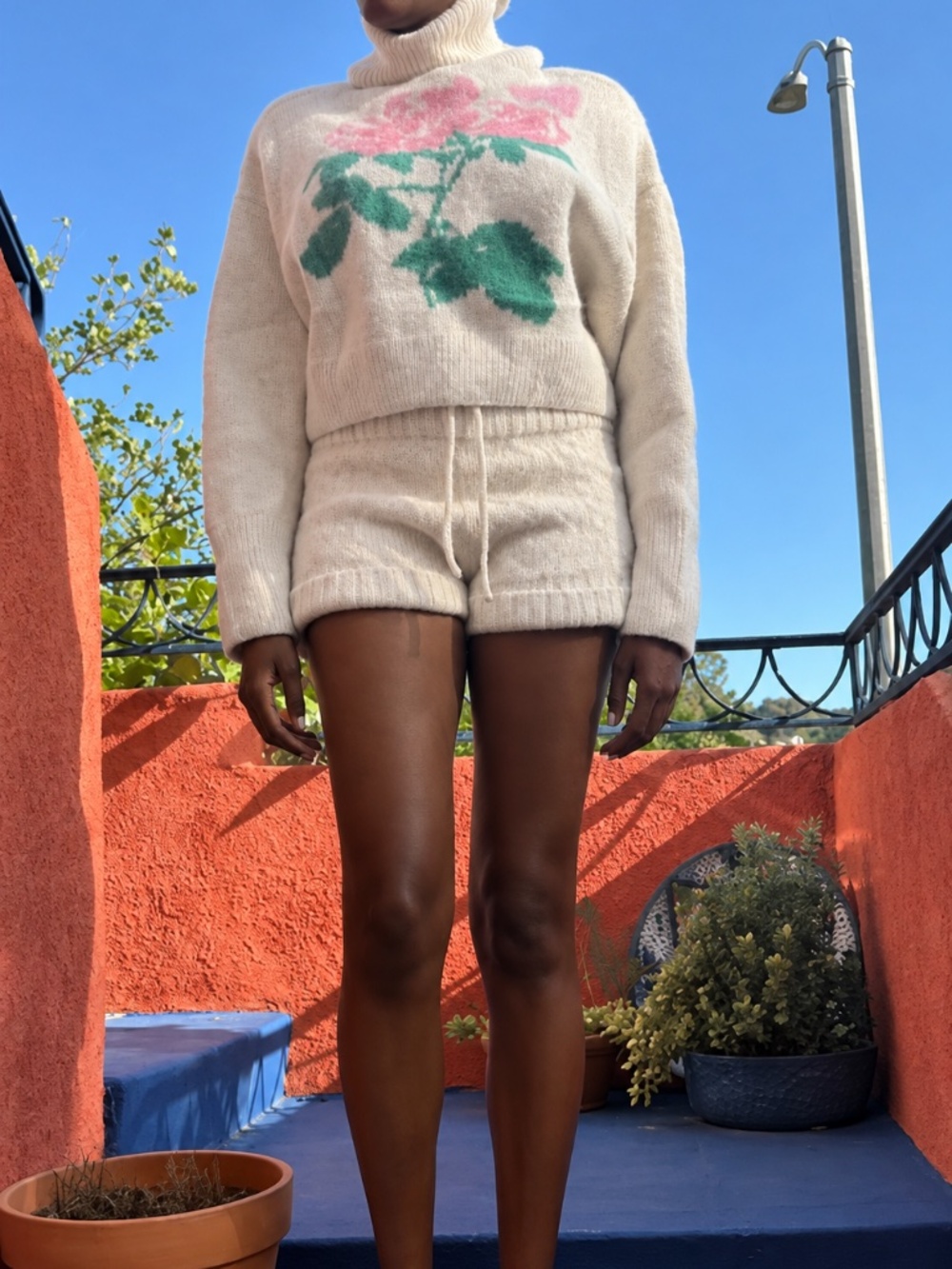 Serpenti Creme Rose Turtleneck Sweater w/ Cable Knit Briefs